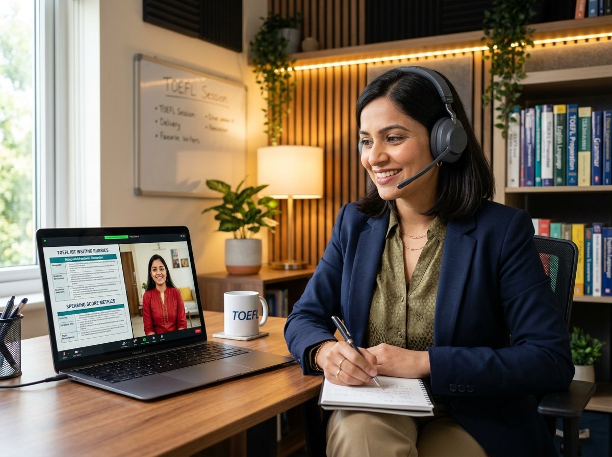 Indian TOEFL Mentor Reviewing Speaking Audio Feedback with Student