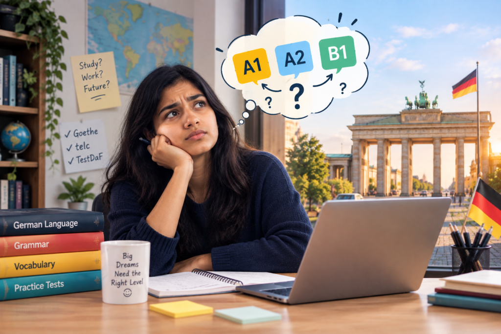 Indian student comparing Goethe A1 A2 and B1 German language levels